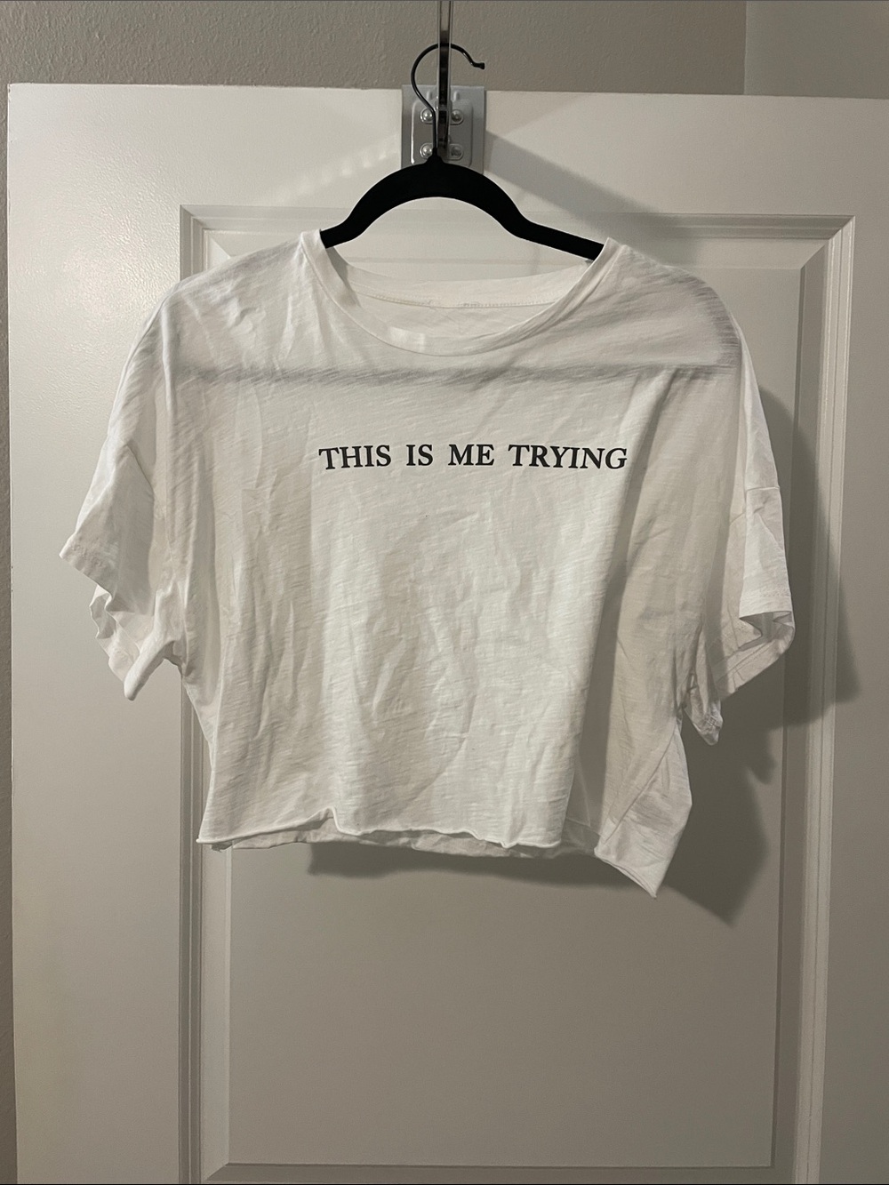 Altar’d State Taylor Swift Lyric Cropped White Graphic Tee - "This Is Me Trying"